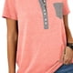thumbnail image 4 of Camiseta con cuello redondo para mujer, camiseta de manga corta con bloqueo de color y cuello redondo con un solo pecho, color rosa S, 4 of 6