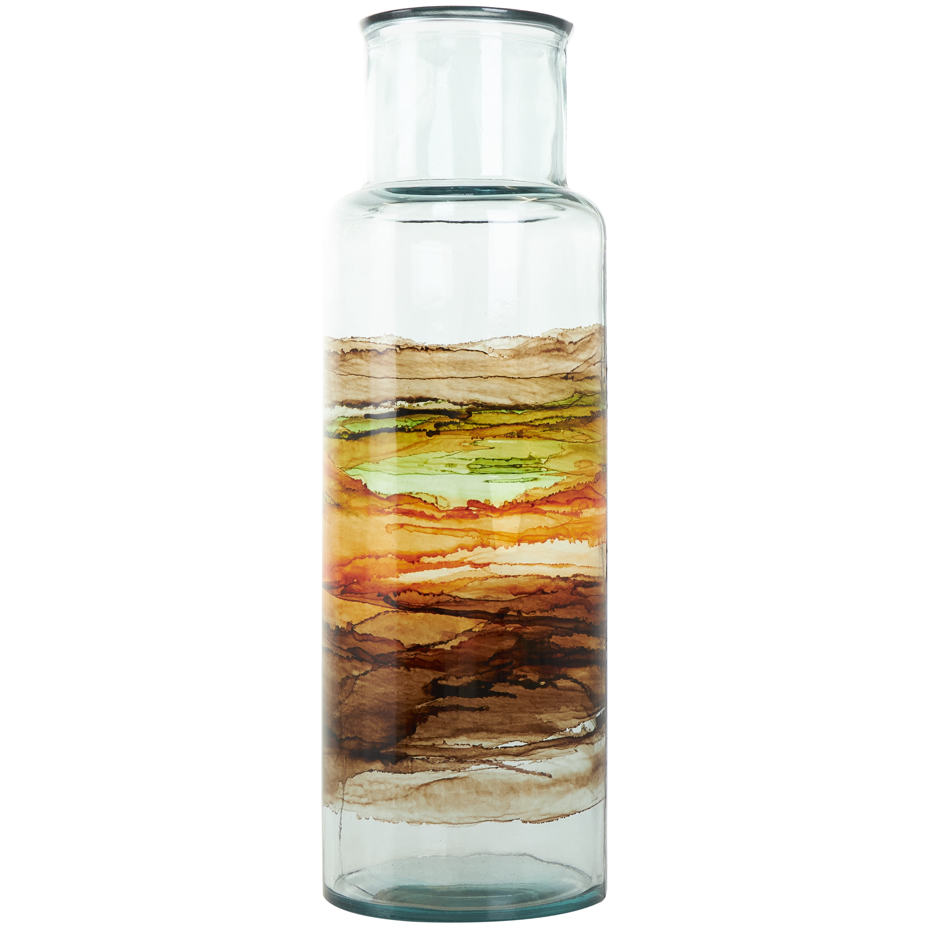 DecMode 18" Abstract Recycled Glass Vase with Swirled Colored Glass Bands
