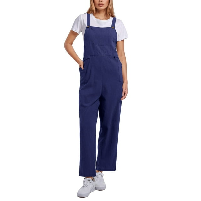 Combinaison Décontractée Confortable pour Femmes Couleur Unie avec Poches Printemps Été Combinaison Décontractée à Boutons Combinaison pour Femmes Marine G