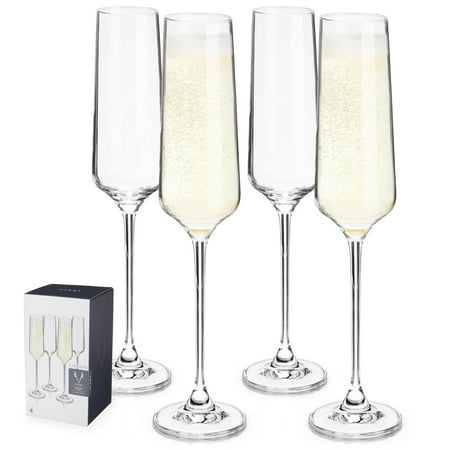 

Viski Crystal Champagne Flutes - European Crafted Champagne Glasses Set of 4 - 6oz Stemmed Sparkling Wine Glasses for Wedding or Anniversary and Special Occasions Gift Ideas