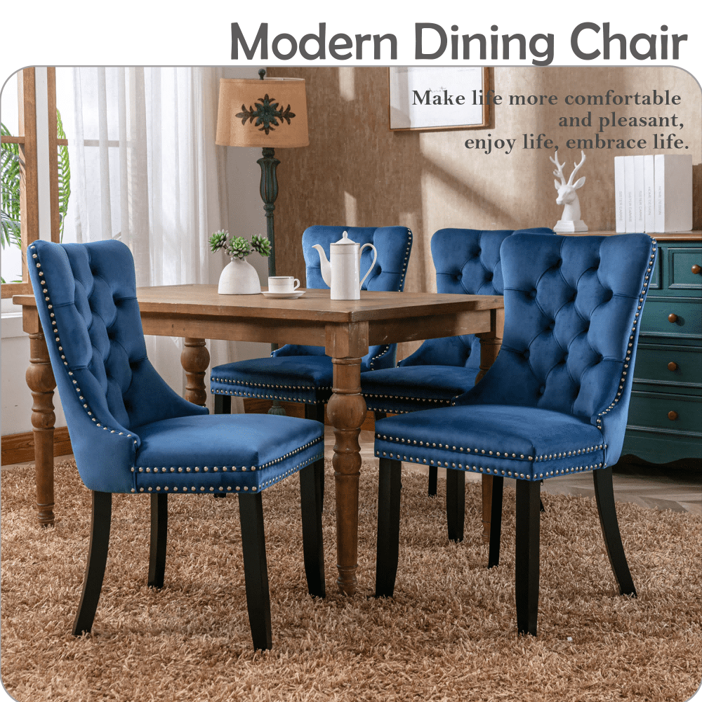Velvet Tufted Dining Chairs Set of 6, Upholstered Accent Chairs with Solid Wood Frame for Kitchen & Dining Room