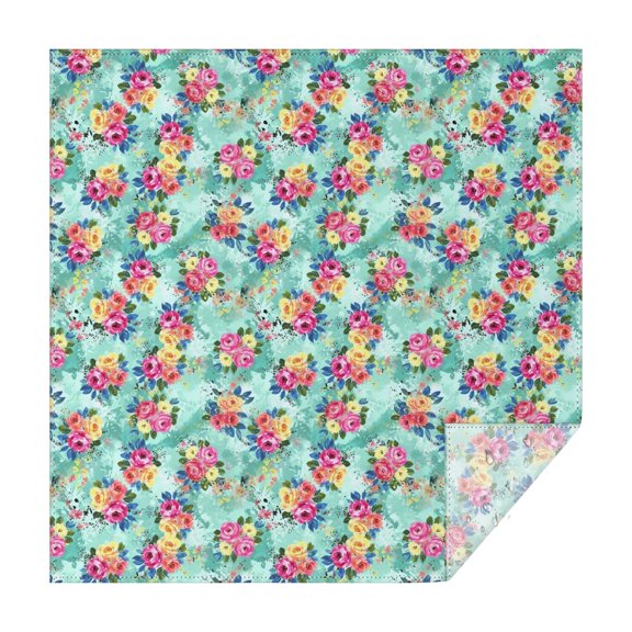 Pioneer Flower Floral Print Pattern Square Tablecloth, Waterproof Wipeable Spillproof Washable Table Cover for Home Kitchen Party and Daily Decor 60"x60"