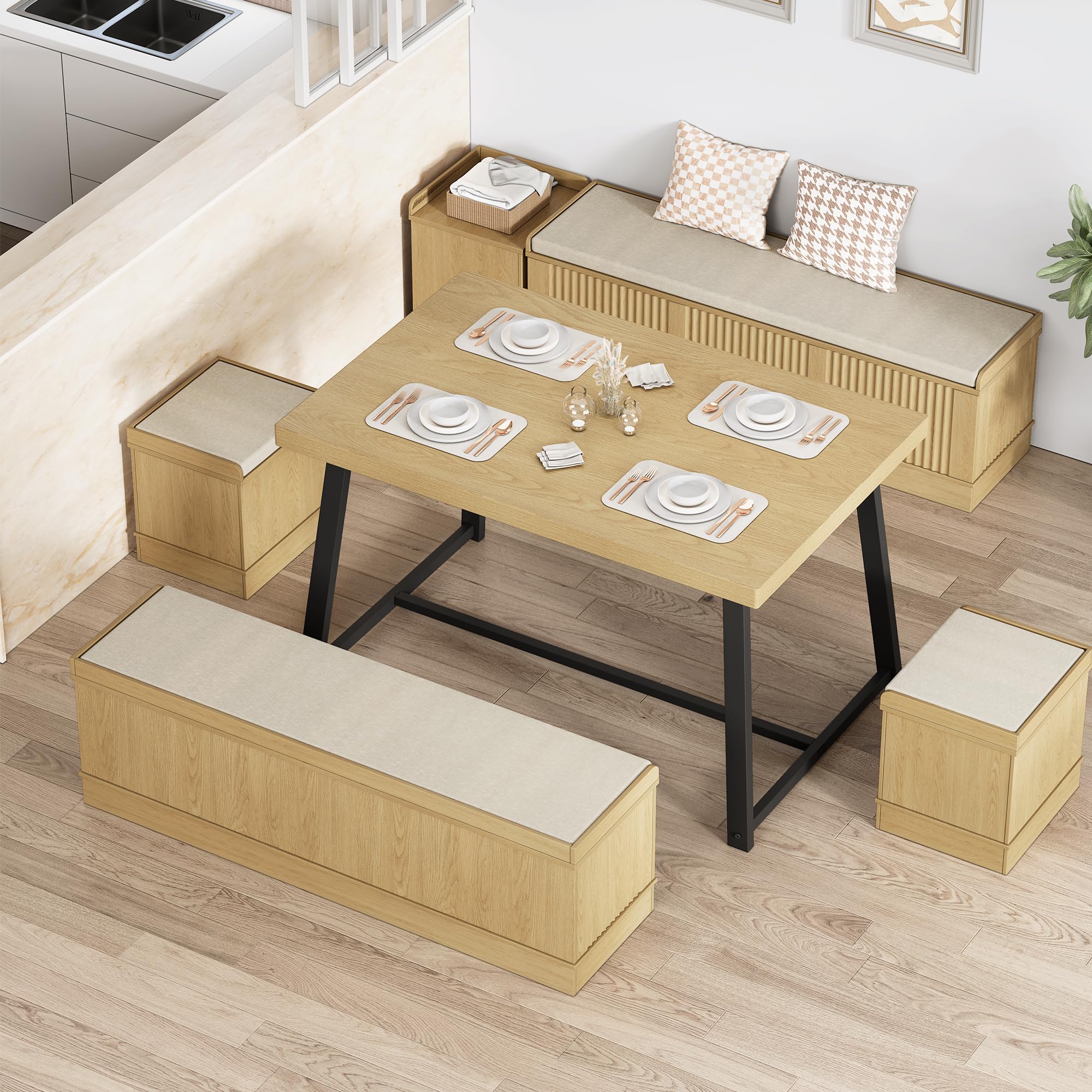 brafabhome Corner Dining Table Set with Storage Bench,47inch Breakfast Nook Table Set for Kitchen