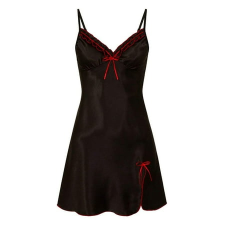 

GRNSHTS Women Lingerie Lace Chemise Nightgown Satin Babydoll Nightwear Silk Slip Dress (Black L)