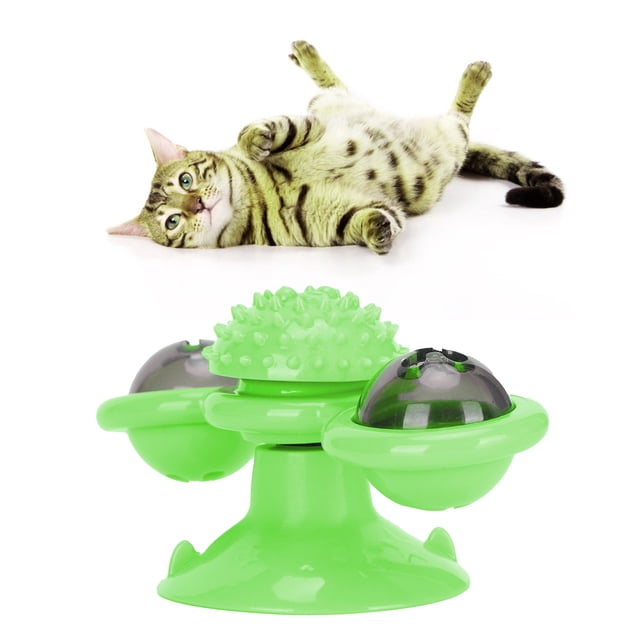 Rotating Cat Toy, Gentle Flexible Windmill Cat Toy Attractive Cat Turntable Toy Grind Teeth With Battery In For Cats For Palying With Cats Yellow,Blue,Green