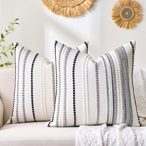 2 Fundas de Almohada Decorativas, Funda de Cojines Cuadradas, Funda de Almohada de Estilo Bohemio, Funda de Almohada de Chenilla, Adecuado para Salón, Dormitorio, Estudio (Gris claro)