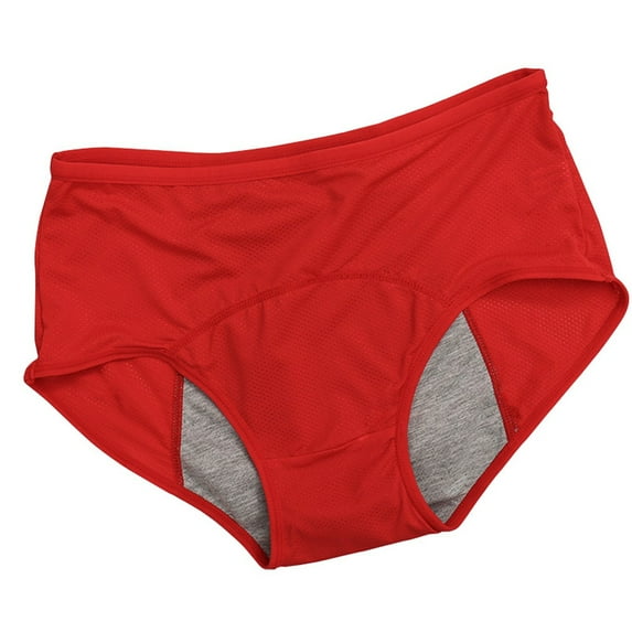 Xmarks Menstrual Period Underwear for Women Mid Waist Postpartum Ladies Panties Briefs Girls Red XL