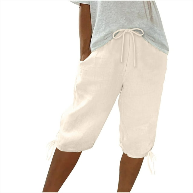 Timegard Womens Shorts Elastic High Waist Bottom Drawstring Shorts Summer Casual Solid Color Shorts