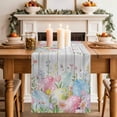 thumbnail image 2 of Table Runner - 90 Inch Long, Easter Eggs Kitchen Dining Table Runner Dresser Scarves, Spring Daisy Eucalyptus Leaves Gray Wooden Farmhouse Decor for Coffee Tables Wedding Party Banquet, 2 of 8