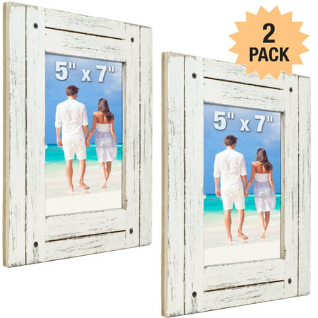 Rustic Shabby Chic White Weathered Distressed Vintage Style Wooden Picture Frame with Self-Stand Easel, Holds a 5