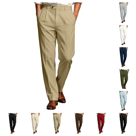 SAWOBUUN Men's Pleated Dress Pants Straight Leg High Drape Business Casual Suit Trousers with Pockets