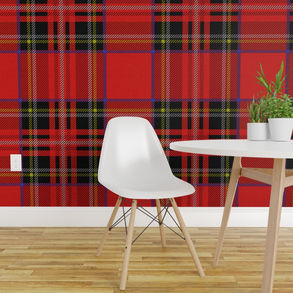 Removable Water-Activated Wallpaper Bold Geometric Abstract Tartan Red Black