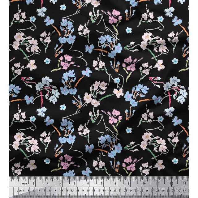 Soimoi Poly Georgette Fabric Artistic Floral Printed Fabric 1 Yard 42 Inch Wide