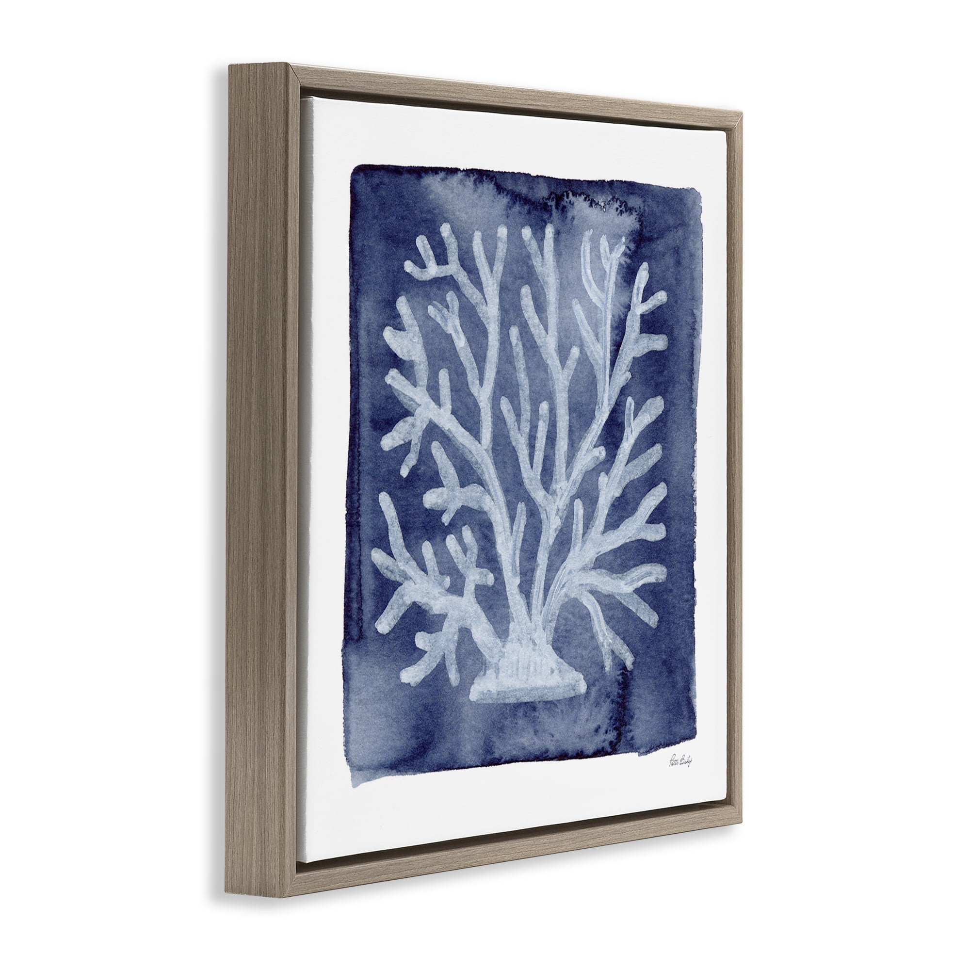 Stupell Industries White Coral on Indigo Brown Framed Floater Canvas Wall Art, design by Patti Bishop