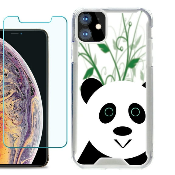 For Apple iPhone 11 Case, Hybrid Bumper Phone Case, with Tempered Glass Screen Protector, by OneToughShield ® - Panda