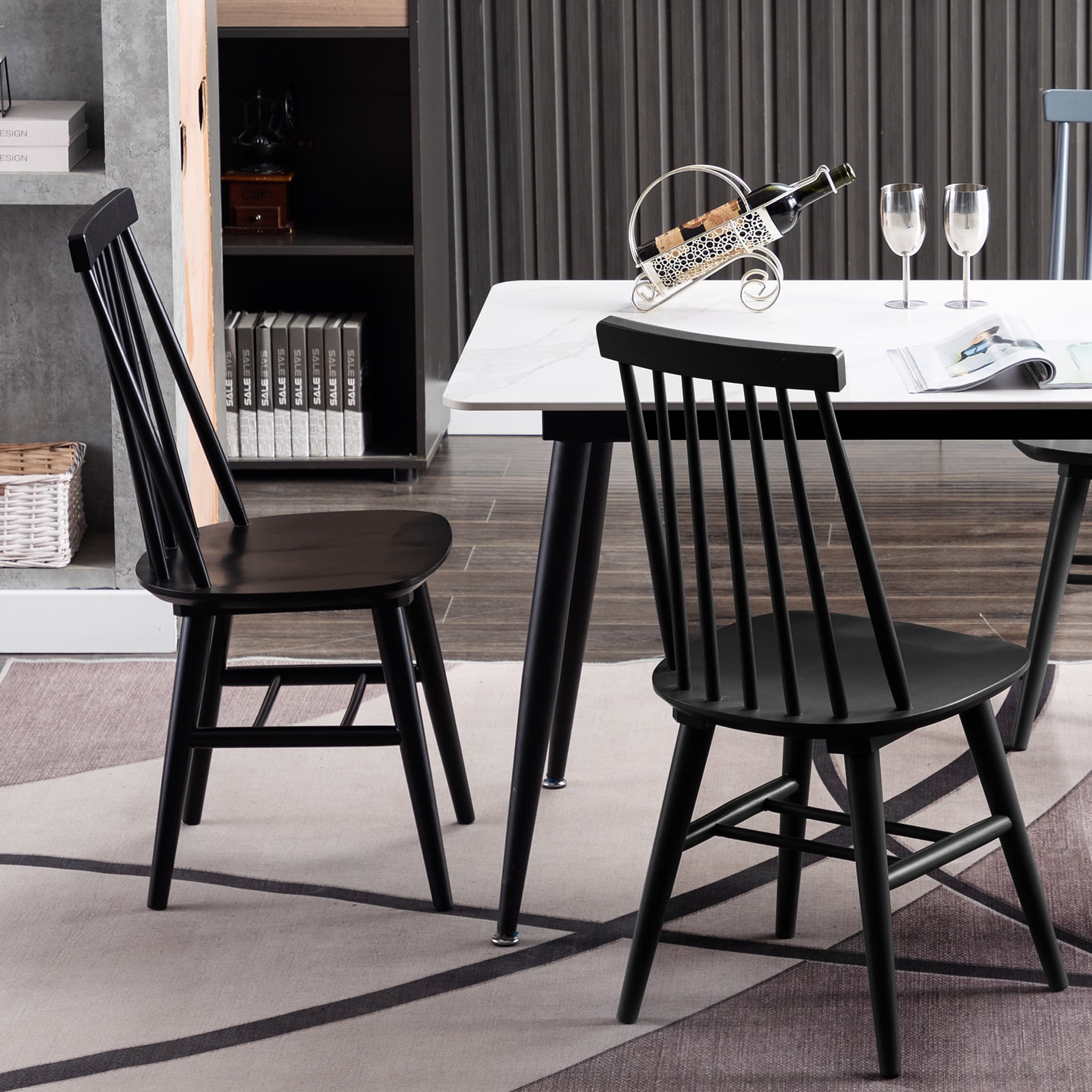 Duhome Elegant Lifestyle Dining Chairs Set of 2, Wood Dining Room Chairs Slat Spindle Back Kitchen Room Chair Windsor Chairs, Black