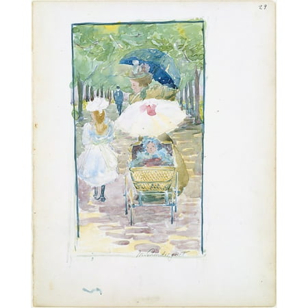 Large Boston Public Garden Sketchbook A mother pushing her baby in a perambulator with her daughter at her side Poster Print by Maurice Brazil Prendergast (8 x 10) (8 x