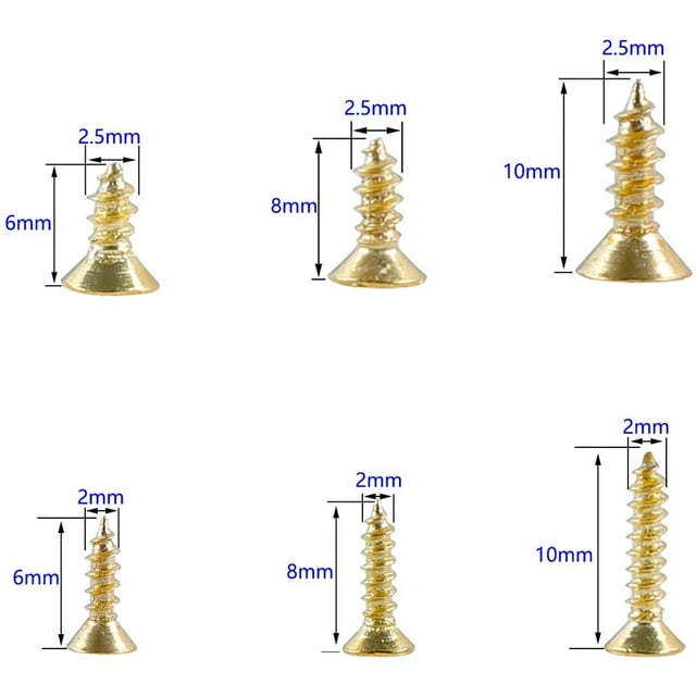 1200PCS Pequeño tornillo de cabeza plana cruzada Tornillo autorroscante Gabinete Puerta Bisagras Bisagras, DIY Tornillo multifuncional Accesorios electrónicos Juego de micro tornillos Oro Fokelyi YQ-0372