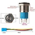 thumbnail image 2 of 2 interruptores pulsadores con enclavamiento, 1 NO, 1 NC, de acero inoxidable, resistentes al agua, 220 V-230 V/5 A, con luz LED y toma de corriente, orificio de montaje de 16 mm (azul y, 2 of 5