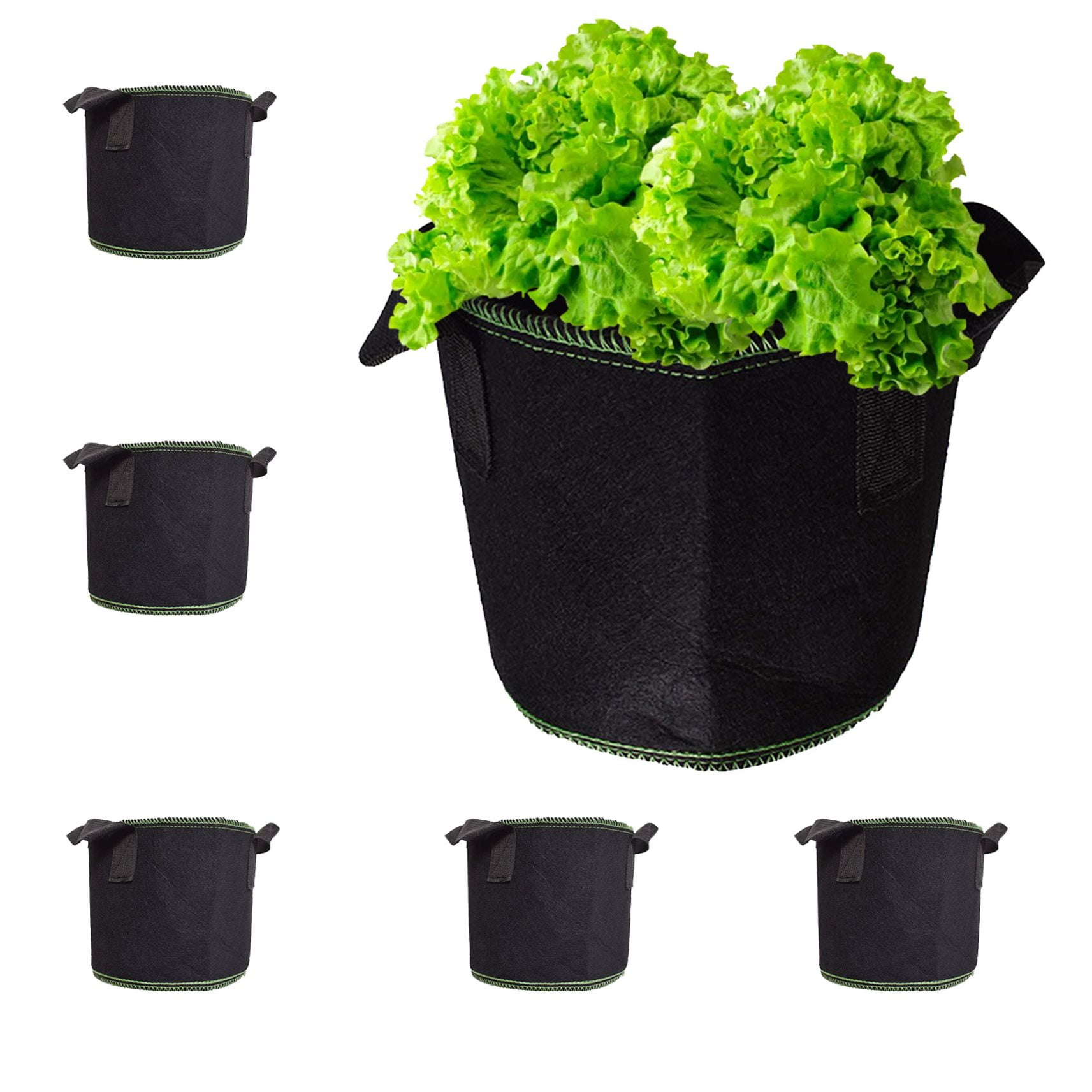 Prime 5-Pack 7 Gallon Grow Bags Aeration Fabric Pots Soil w/ Handles Plant Smart