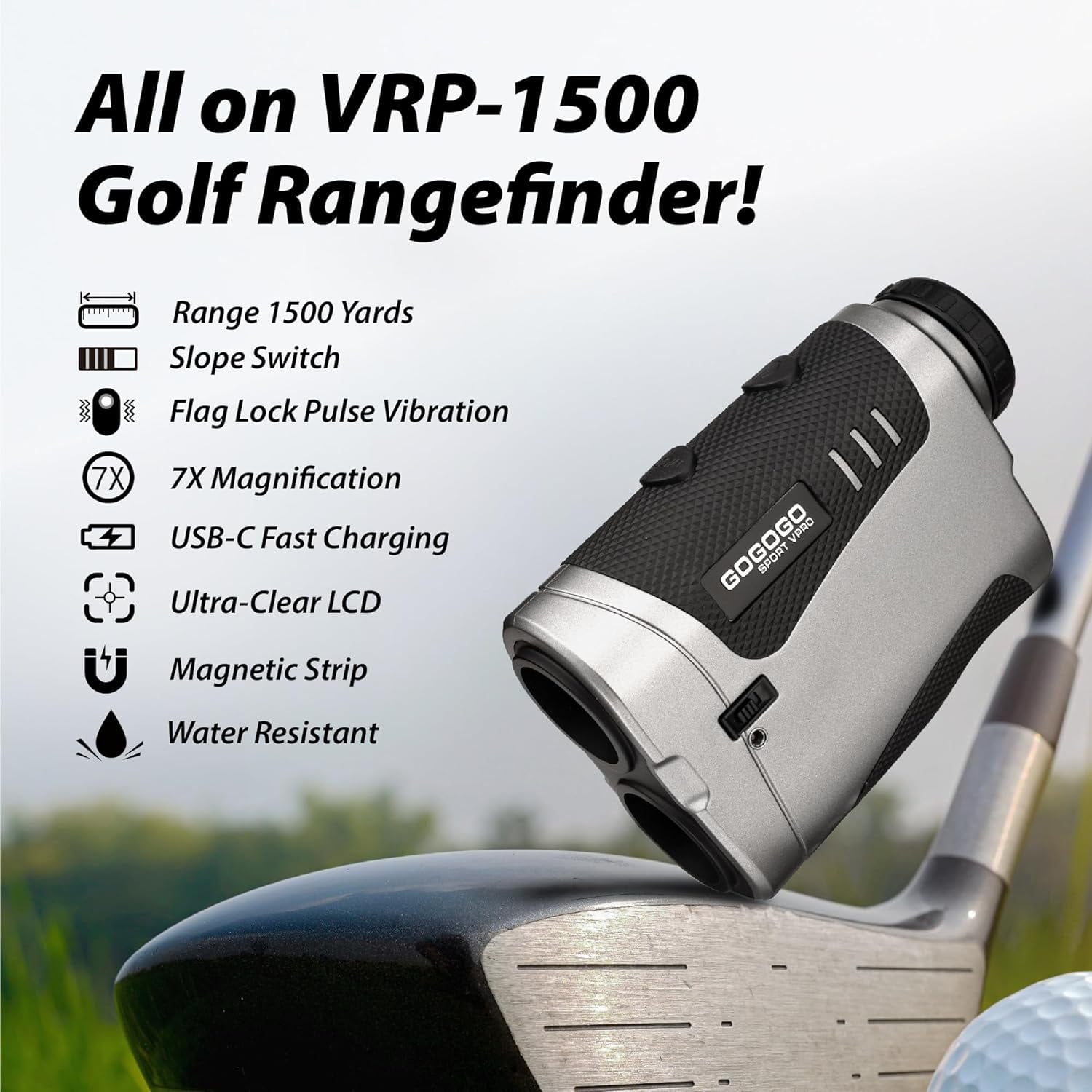GOGOGO SPORT VPRO Magnetic Golf Rangefinder with Slope ON/OFF Switch, 1500 Yards Range Finder