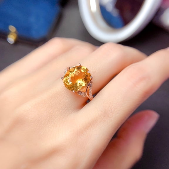 925 Sterling Silver Ladies Plate Princess Cut Cubic Zirconia Citrine Ring Fashion Citrine Gold Plated Gemstone Ring Open Adjustable Ring Engagement Wedding Ring