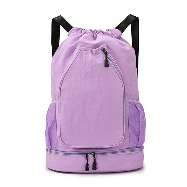 Drawstring Gym Backpack Sports Bag with Shoe Compartment Racket Pocket Lightweight Daypack for Badminton Tennis Basketball Fitness