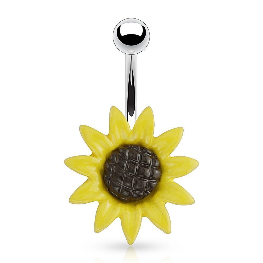 Sunflower Belly Navel Ring Acrylic 14g 3/8" 10mm Surgical Steel