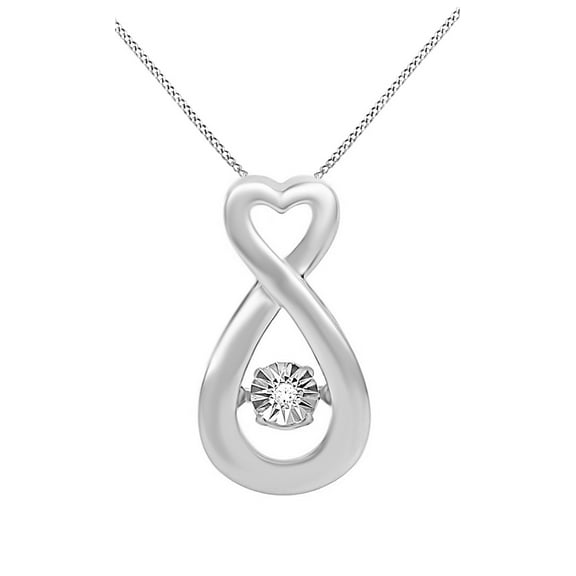 AFFY White Natural Diamond Infinity Heart Dancing Pendant Necklace 14k White Gold Over Sterling Silver