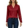 thumbnail image 2 of Long Sleeve Shirts for Women 2026 Spring Satin Button Down V Neck Lapel Collar Dressy Casual Office Work Blouse Tops, 2 of 7