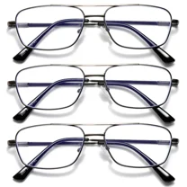 3 PK Mens Retro Aviator Reading Glasses Metal Frame Blue Light Blocking Readers