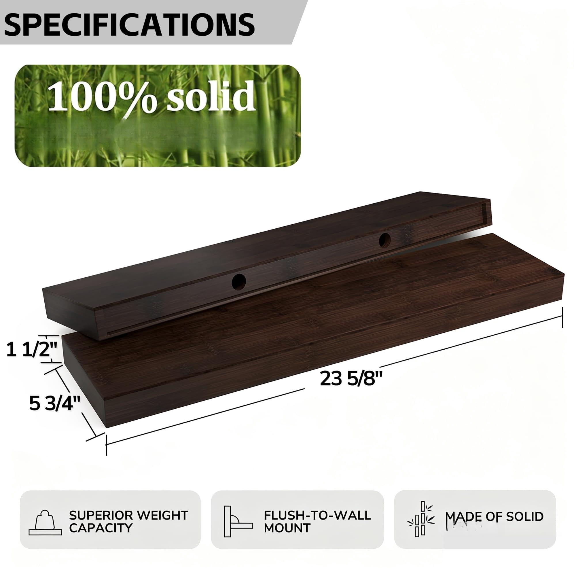 Solid Floating Shelves  Set Of 2 With Invisible Brackets Wood Grain Decor For Living Room Bedroom Kitchen Bathroom & Office Storage