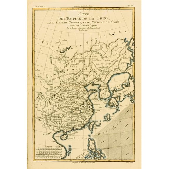 Map of China & Japan - Circa.1760 From -Atlas De Toutes Les Parties Connues Du Globe Terrestre by Cartographer Rigobert Bonne Published Geneva Circa 1760 Poster Print - 12 x 17