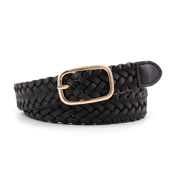 Zhuge Women's Fashion Woven Braided Leather Belt, Wide Boho Waist Belt for Dresses, Jeans, Pants & Casual Outfits, Black