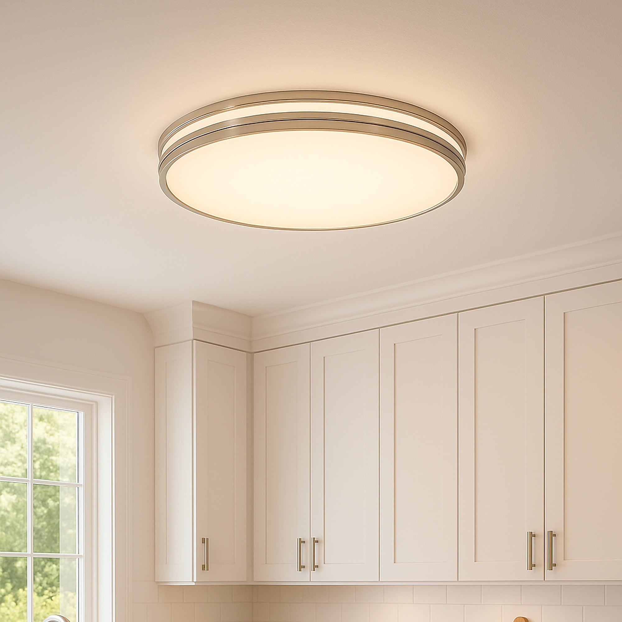 Design House Owens 32" Integrated LED Modern Dimmable 1 Light Brushed Nickel Flush Mount Ceiling Light with White Frosted Shade
