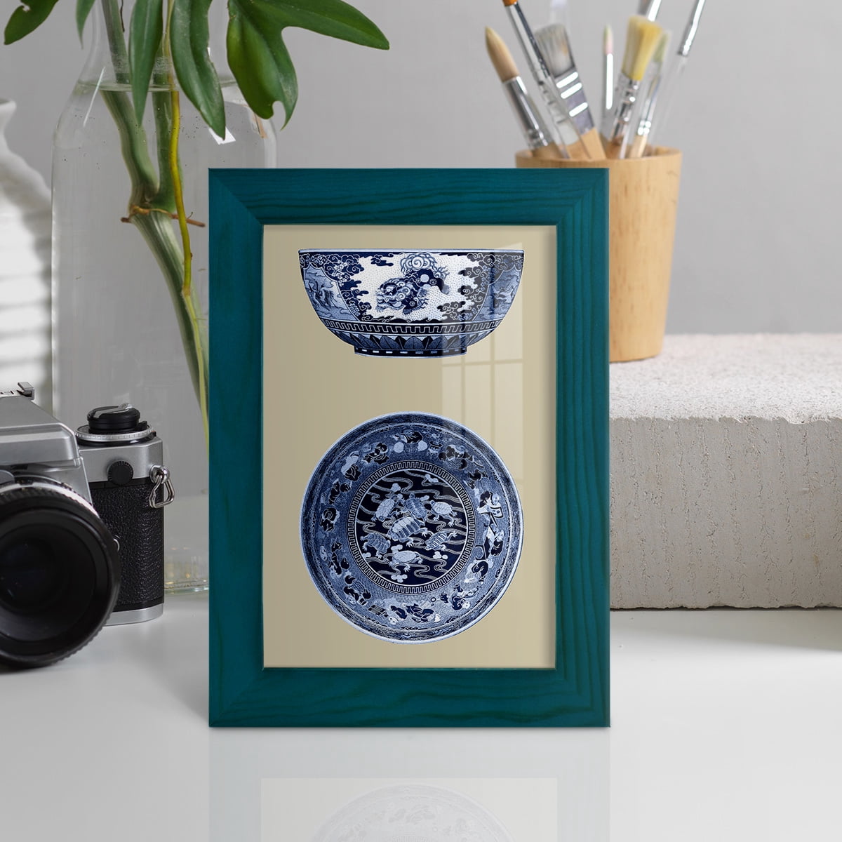 Porcelain in Blue and White I -Framed Print w/glass-Ocean Blue