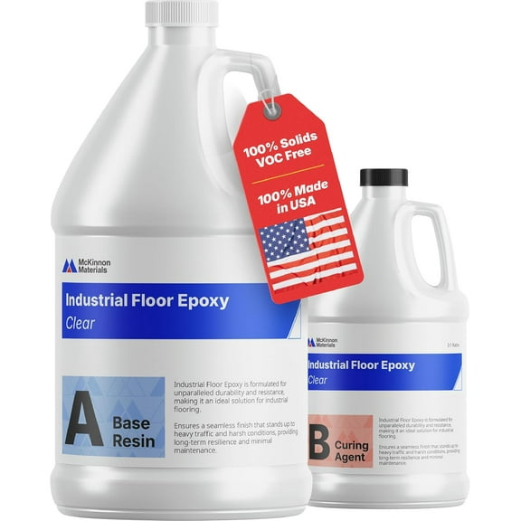McKinnon  Resin Garage Floor & Concrete Coating Kit - 1 Gallon,100% Solids, Zero VOCs, Durable High Gloss, Commercial & Residential, Resina Epoxica Para Pisos