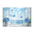 thumbnail image 5 of Mudket Framed Canvas Wall Art Blue Hydrangea Vase Bright Blue Butterfly Window Ocean Prints Wall Decor Floral Canvas Print Ready to Hang for Living Room Bedroom Farmhouse Decor - 12"L x 8"W, 5 of 10