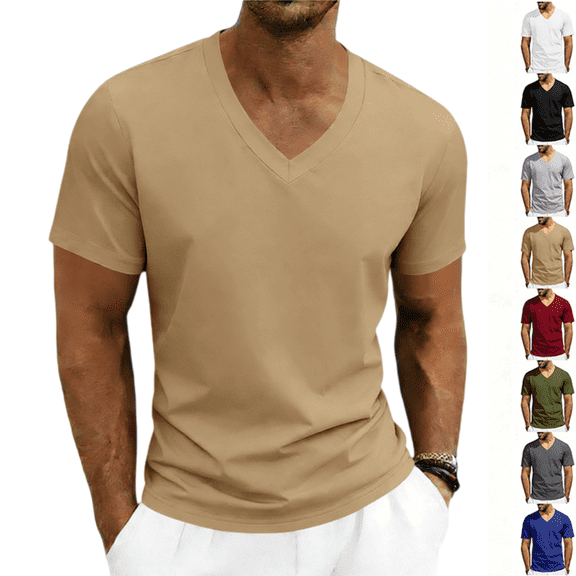 LRGSHF V Neck T-Shirts for Men Short Sleeve Basic Casual Tees Summer Solid Color Pullover Tops Lightweight Breathable Athletic Gym Regular Fit Wears