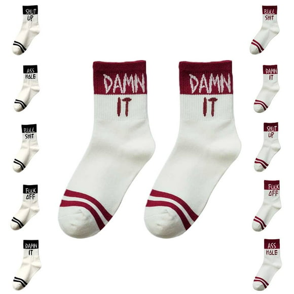Chaussettes Sport Décontractées Respirantes pour Femmes à Imprimé de Lettres Anglaises Amusantes Chaussettes à Deux Rayures Chaussettes à Deux Rayures Poignets Élastiques