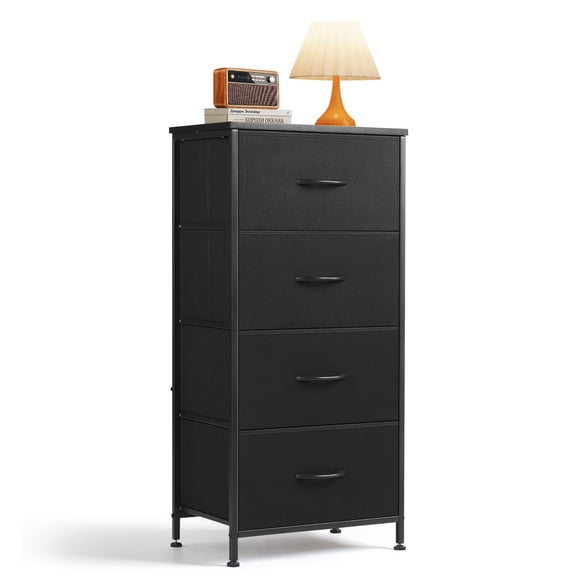 Casabay 4-Drawer Fabric Dresser with Wooden Top, Storage Dresser Organizer with Steel Frame for Bedroom, Living Room, Closet, Dressing Room, Entryway, Black