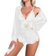 thumbnail image 2 of jobturf Valentines Day Pajamas for Women Set Summer Fashion Lace Trim V&nbsp;Neck Sleepwear and Robe Shorts 3 Piece Outfits Y2k Lounge Sets, 2 of 6