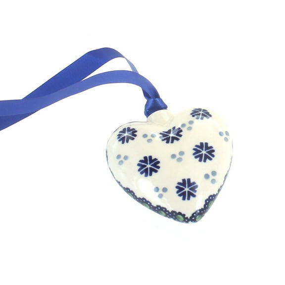 Blue Rose Polish Pottery Festive Fir Heart Ornament