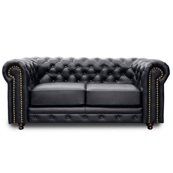 Love Seat de de Piel Genuina Clásico Capitonado, 2 plazas, Modelo Chesterfield P/V, Color Negro, Elegante, cómodo y Moderno, Hecho en Mexico. Medidas 185 X 90 X 80 cm.
