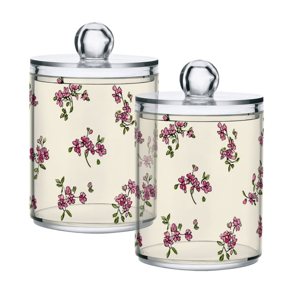 Spring Tiny Flowers Beige Background Translucent Plastic Cans Storage Canisters with Lid Set of 2