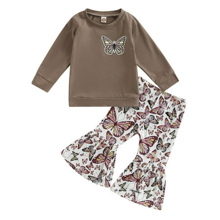 

koaiezne Kids Child Baby Girls Long Sleeve Tops Cartoon Print Trousers Flares Pants Outfit Set Clothes 2PCS Leggings Girls Leggings Teens 12 14