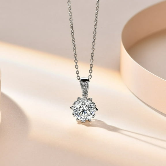 Forever Jewels 1 Carat Round Cut Moissanite Women Solitaire Pendant 14K White Gold Plated