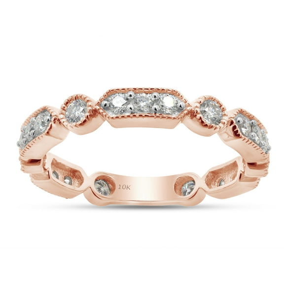 1/2 ct. t.w Round Cut Lab Created Moissanite Diamond Milgrain Full Eternity Stackable Band Ring For Women In 10K Solid Rose Gold (G-H Color, VVS1 Clarity, 0.50 Cttw)-4