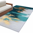 thumbnail image 2 of 3'x5' Area Rugs, Abstract Teal Green Indoor Outdoor Area Rug for Living Room Bedroom, White Gold Textured Art Washable Bathroom Rugs Kitchen Floor Carpet Mats Home Decor Aesthetic, 2 of 8