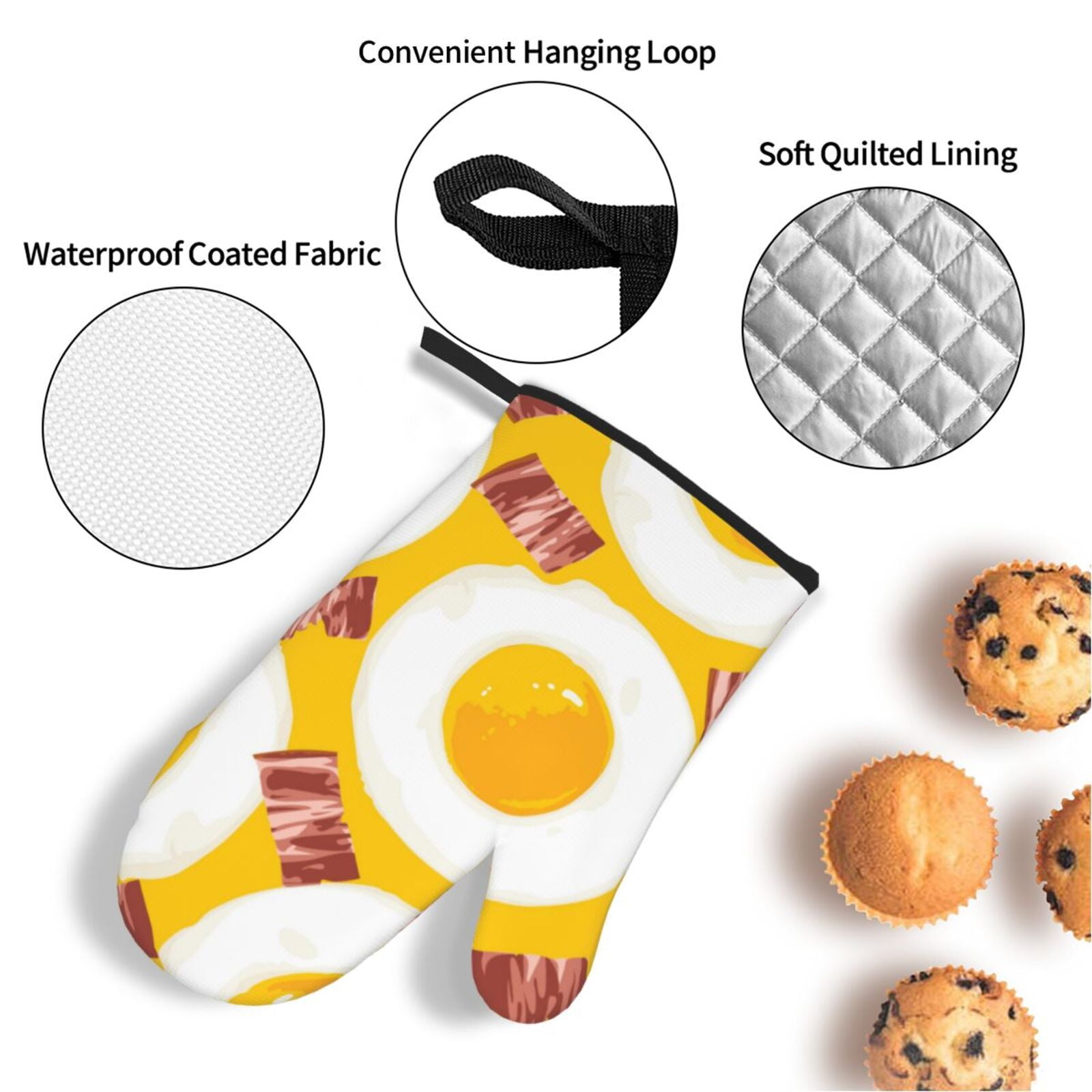 Breakfast Eggs Bacon Cute 4Pcs Oven Mitts and Pot Holders Sets Oven Kitchen Gloves Hot Pads for Cooking BBQ Baking Grilling